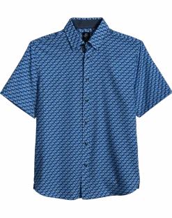 Michael Strahan Modern Fit Short Sleeve Sport Shirt, Blue 3-D Star