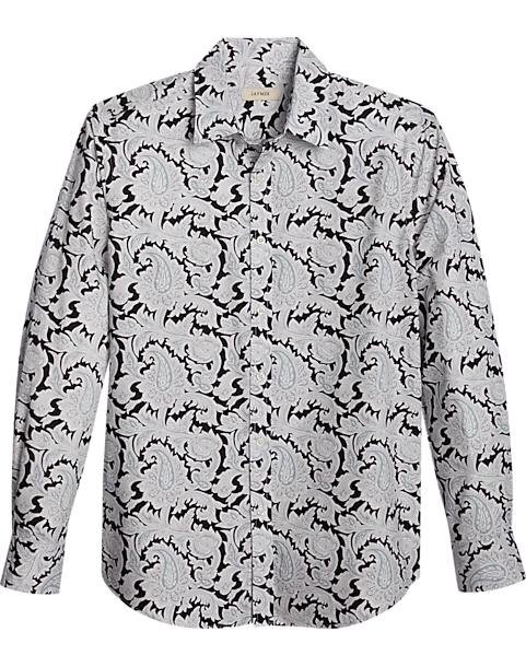 Jaymes Modern Fit Spread Collar Sport Shirt, Black Paisley 1 Jaymes Modern Fit Spread Collar Sport Shirt, Black Paisley