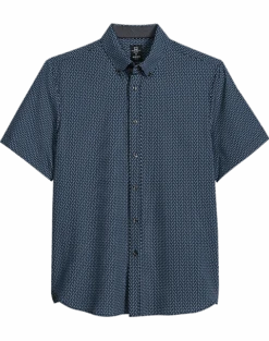 Michael Strahan Modern Fit 4-Way Stretch Short Sleeve Sport Shirt, Black Pattern