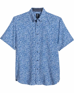 Michael Strahan Modern Fit 4-Way Stretch Short Sleeve Sport Shirt, Blue Floral