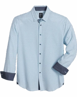 Michael Strahan Modern Fit Spread Collar 4-Way Stretch Sport Shirt, White Diamond Dot
