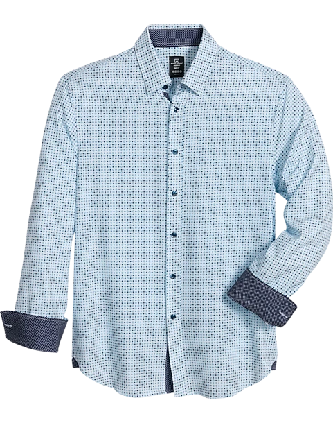 Michael Strahan Modern Fit Spread Collar 4-Way Stretch Sport Shirt, White Diamond Dot 1 Michael Strahan Modern Fit Spread Collar 4-Way Stretch Sport Shirt, White Diamond Dot