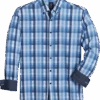 Michael Strahan Modern Fit Button-Down Collar 4-Way Stretch Sport Shirt, Blue Check