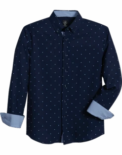 Michael Strahan Modern Fit Button-Down Collar 4-Way Stretch Sport Shirt, Navy Stars