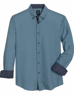 Michael Strahan Modern Fit Button-Down Collar 4-Way Stretch Sport Shirt, Green Triangles