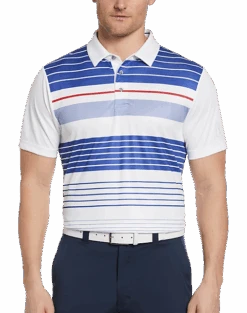 PGA Tour Classic Fit Printed Polo, White Energy Stripe
