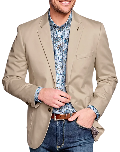 Johnston & Murphy Modern Fit Washed Cotton Blazer, Tan 1 Johnston & Murphy Modern Fit Washed Cotton Blazer, Tan