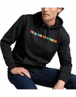 The Phluid Project Classic Fit Be A Good Human Graphic Hoodie, Black -Mens Dress Shirts Store MW40 6NMJ 02 THE PHLUID PROJECT BLACK ALT2