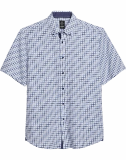 Michael Strahan Modern Fit 4-Way Stretch Short Sleeve Sport Shirt, White & Blue Tile