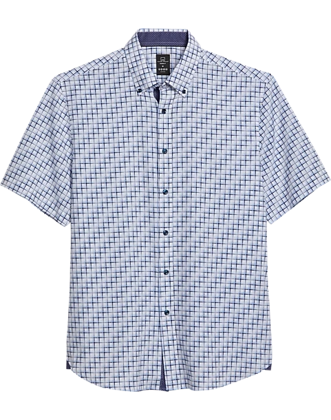 Michael Strahan Modern Fit 4-Way Stretch Short Sleeve Sport Shirt, White & Blue Tile 1 Michael Strahan Modern Fit 4-Way Stretch Short Sleeve Sport Shirt, White & Blue Tile