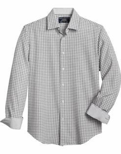 Report Collection Modern Fit Four-Way Stretch Sport Shirt, Gray Check